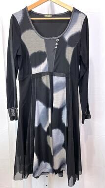 DOLCEZZA Estimated M Long Sleeve Midi Dress Scoop Neck Multicolor Print Gray